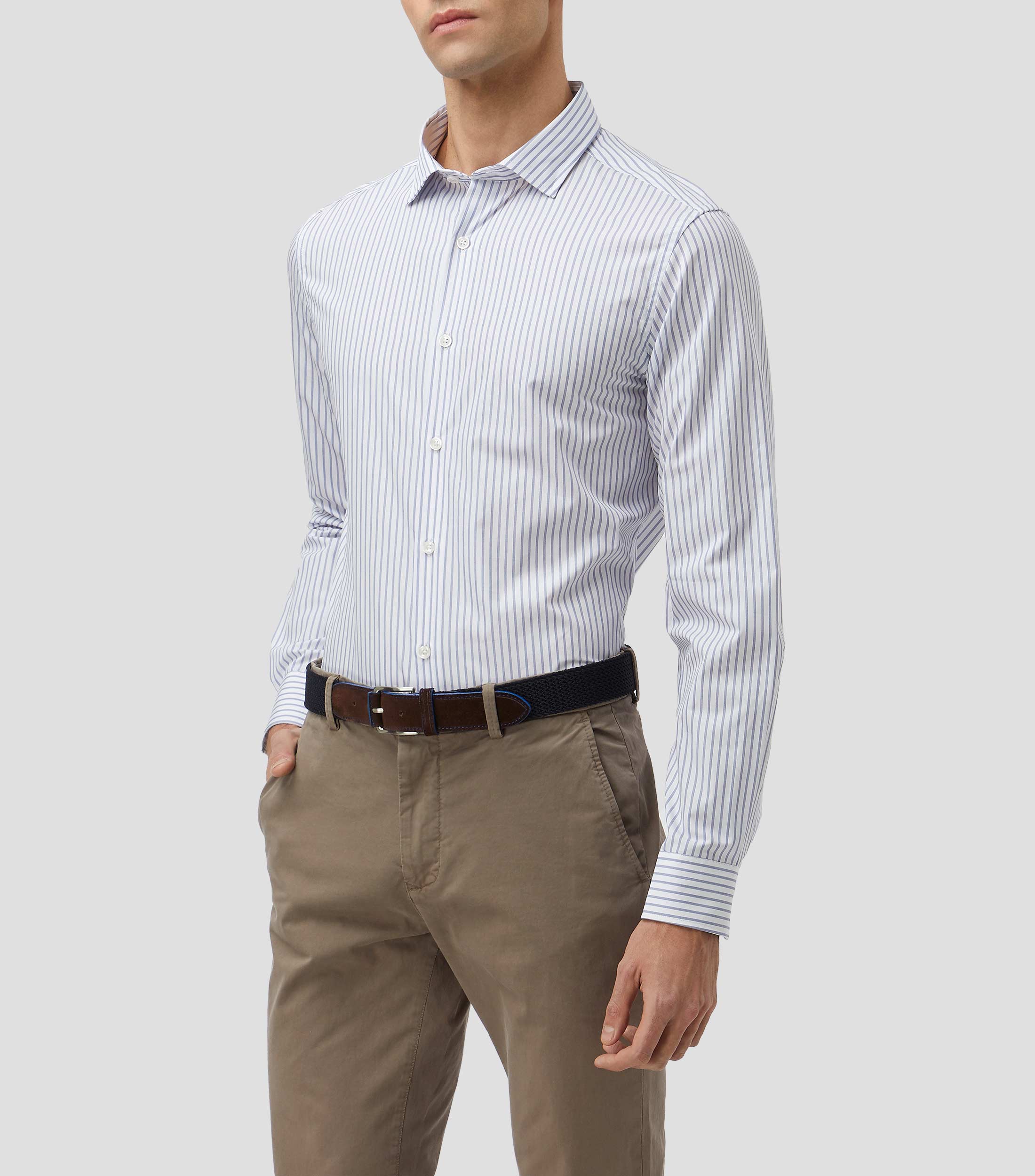 Camisa a rayas manga larga Hombre